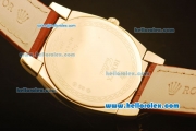 Rolex Cellini Swiss Quartz Yellow Gold Case with White MOP Dial and Brown Leather Strap-Numeral Markers