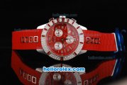 Christian Dior Original Dior Quartz Movement Red Dial with Diamond Bezel and Silver Numeral Marker-Red Rubber Strap