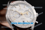 Omega Speedmaster'57 Co-Axial Clone Omega 9300 Automatic Steel Case with White Dial Brown Leather Strap and Yellow Hands (EF)