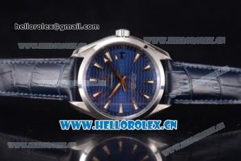 Omega Seamaster Aqua Terra 150 M Clone 8500 Automatic Steel Case with Blue Dial Stick Markers and Blue Leather Strap (EF)