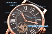 Cartier Rotonde De Tourbillon ST22 Automatic Rose Gold Case with Black Dial and Black Leather Strap