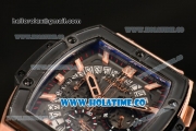 Hublot MP-06 Senna Chrono Miyota OS20 Quartz Rose Gold Case with Skeleton Dial PVD Bezel and Black Leather Strap