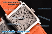 Franck Muller Master Square Swiss Quartz Steel Case with White Dial Numeral Marekrs and Orange Leather Strap