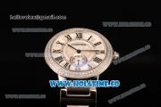 Cartier Rotonde De Miyota Quartz Steel Case/Bracelet with White Dial Diamonds Bezel and Black Roman Numeral Markers