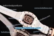 Richard Mille RM 52-01 Miyota 6T51 Automatic Rose Gold Case with Diamonds Skull Dial and White Rubber Bracelet