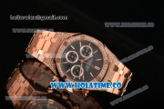 Audemars Piguet Royal Oak Chronograph Swiss Valjoux 7790 Automatic Rose Gold/Diamonds Case with Blue Dial Diamonds Bezel and Stick Markers (EF)