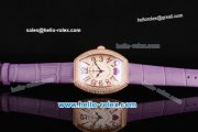 Franck Muller Heart Swiss Quartz Rose Gold Case with Purple Leather Strap Diamond Bezel and White Dial - ETA Coating