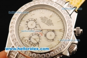 Rolex Daytona Chronograph Miyota Quartz Movement Diamond Bezel with Roman Numerals and White Dial - Yellow Leather Strap