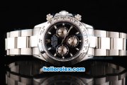 Rolex Daytona Oyster Perpetual Swiss Valjoux 7750 Automatic Movement Silver Case with Black Dial and Silver Subdials-SS Strap