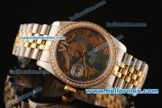 Rolex Datejust Asia 2813 Automatic Full Steel Case with Yellow Gold/Diamond Bezel and Green MOP Dial-Two Tone Strap