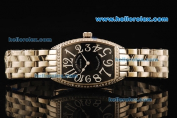 Franck Muller Casablanca Swiss Quartz Movement Full Steel with Black Dial and Diamond Bezel