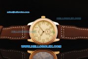 IWC Pilot's Watch Asia Manual Winding Movement Rose Gold Case with Beige Dial and Brown Leather Strap