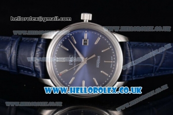 IWC Ingenieur Clone IWC 52010 Automatic Steel Case with Blue Dial Stick Markers and Blue Leather Strap