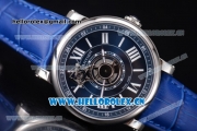 Cartier Rotonde de Cartier Astrotourbillon Asia 2813 Automatic Steel Case with Blue Dial Roman Numeral Markers and Blue Leather Strap