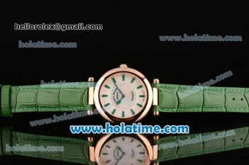 Franck Muller Ronde Miyota Quartz Rose Gold Case with Green Leather Bracelet White Dial and Green Stick Markers