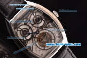 Franck Muller Giga Tourbillon ST22 Automatic Steel Case with Black Leather Strap and White Dial - Blue Hands