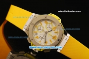 Hublot Big Bang Chronograph Miyota Quartz Movement Steel Case with Yellow Markers and Yellow Rubber Strap - Lady Model