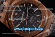 Audemars Piguet Royal Oak 41 Clone AP Calibre 3120 Automatic Rose Gold Case with Blue Dial Stick Markers and Black Leather Strap (BP)