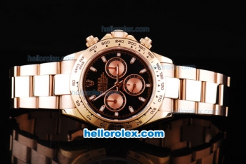 Rolex Daytona Oyster Perpetual Swiss Valjoux 7750 Chronograph Movement Full Rose Gold with Black Dial and Stick Markers