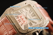 Cartier Santos 100 Swiss ETA 2671 Automatic Movement Diamond Case/Bezel with White Dial and Pink Leather Strap-1:1 Original