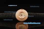 Rolex Datejust Swiss Quartz Movement Rose Gold Case with Diamond Bezel and Black Leather Strap - Lady Size