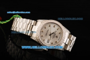 Rolex Oyster Perpetual Day Date Swiss ETA 2836 Automatic Movement Full Steel with White Dial and Diamond Markers/Bezel