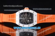 Richard Mille RM 055 Miyota 9015 Automatic Steel Case with Skeleton Dial Dot Markers White Ceramic Bezel and Orange Rubber Strap