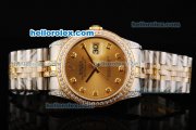 Rolex Datejust Automatic Movement Golden Dial with Diamond Markers and Two Tone Strap