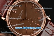 Patek Philippe Calatrava Miyota Quartz Rose Gold Case with Stick Markers and Brown Dial