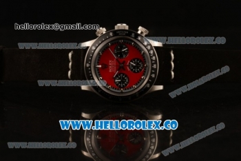 Rolex Daytona Vintage Edition Chrono Miyota OS20 Quartz Steel Case with Red Dial and Black Leather Strap