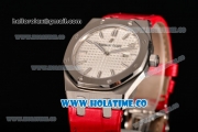 Audemars Piguet Royal Oak Lady Swiss Quartz Steel Case with Red Leather Strap White Dial and Stick Markers