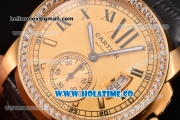 Cartier Calibre De Swiss ETA 2824 Automatic Yellow Gold Case with Diamonds Bezel and Roman Numeral Markers