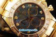 Rolex Daytona Swiss Valjoux 7750 Automatic Movement Full Gold with Diamond Bezel and Black MOP Dial-Diamond Markers