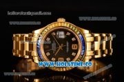 Rolex Datejust Pearlmaster Asia 2813 Automatic Full Yellow Gold with Black Dial and Diamonds Markers - Rainbow Diamoand Bezel (BP)