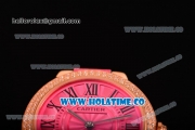 Cartier Ballon Bleu De Small Swiss Quartz Rose Gold Case with Diamonds Bezel Hot Pink Dial and Hot Pink Leather Strap - Black Markers