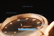 Omega Constellation Quartz Movement Rose Gold Case with Diamond Bezel/Markers and Black Leather Strap