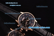 IWC Portuguese Chronograph Japanese Miyota OS20 Quartz Rose Gold Case with Black Leather Strap and Black Dial