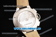Cartier Ballon Bleu De Large Chronograph 7705 Automatic Steel Case with White Dial Roman Numeral Markers and Genuine Leather Strap