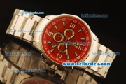 Ferrari Automatic Full Steel Case with Red Dial and Three Subdials-SS Strap