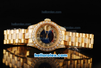 Rolex Datejust Automatic Movement Full Gold ETA Coating with Diamond Bezel and Roman Numeral Hour Markers-Lady Size