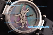 Cartier Le Cirque Animalier de Cartier Swiss Quartz Steel Case with MOP Dial and Black Leather Strap