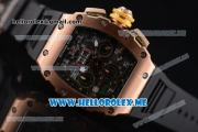 Richard Mille RM 011 Felipe Massa Flyback Swiss Valjoux 7750 Automatic Rose Gold Case with Skeleton Dial and Black Rubber Strap Arabic Numeral Markers