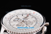 Breitling Navitimer Chronograph Quartz Movement Silver Case with White Dial and SS Strap-Stick Markers