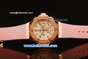 Hublot Big Bang Diamond Bezel Chronograph Swiss Quartz Rose Gold Case With White Dial and pink Rubber Strap