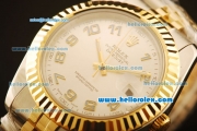 Rolex Datejust II Swiss ETA 2836 Automatic Full Steel with Yellow Gold Bezel and Silver Dial-Two Tone Strap