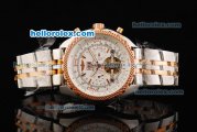 Breitling for Bentley Motors Tourbillon Automatic Movement White Dial with Rose Gold Honeycomb Bezel and Two Tone Strap