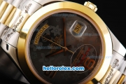 Rolex Day-Date II Oyster Perpetual Automatic Movement Two Tone with Gold Bezel and Flower Pattern Grey Dial
