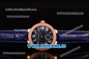 Cartier Ballon Bleu De Small Swiss Quartz Rose Gold Case with Diamonds Bezel Blue Dial and Blue Leather Strap - White Markers