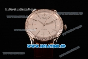 Rolex Cellini Asia Automatic Steel Case with Stick Markers Silver Dial and Brown Leather Strap - Diamonds Bezel