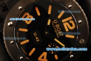 U-Boat U-42 Automatic Movement PVD Case with Black Dial and Black Leather Strap-Orange Markers